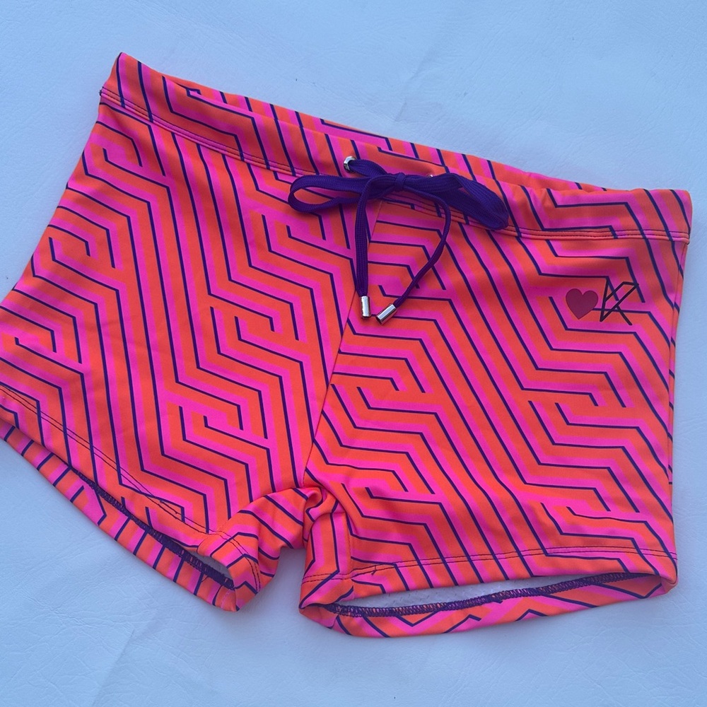 KAFTKO Swim Shorts pink orange purple geometric retro drawstring S